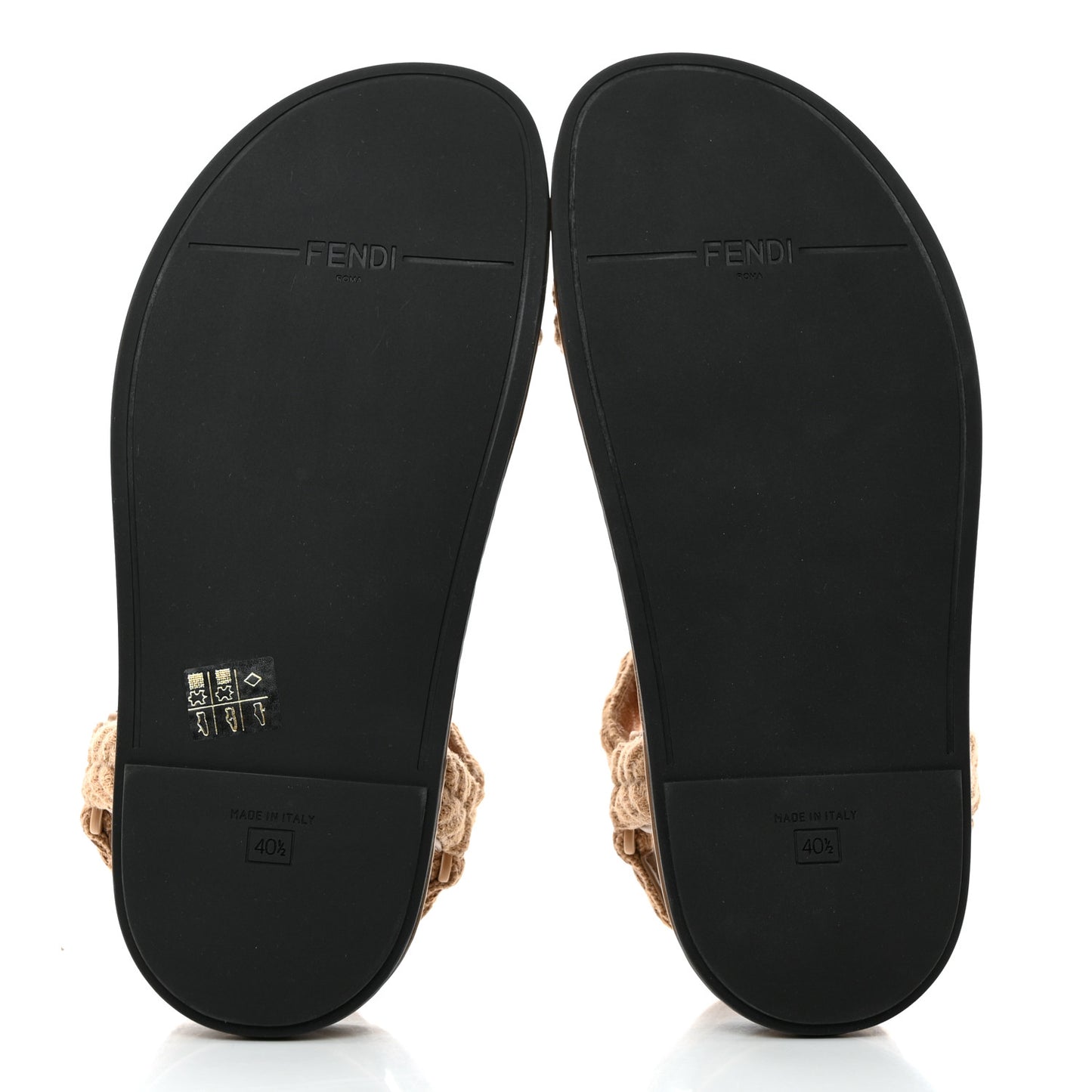 Braided Fabric Jacquard FF Fendi Feel 25mm Sandals 40.5 Sughero Black Tabacco