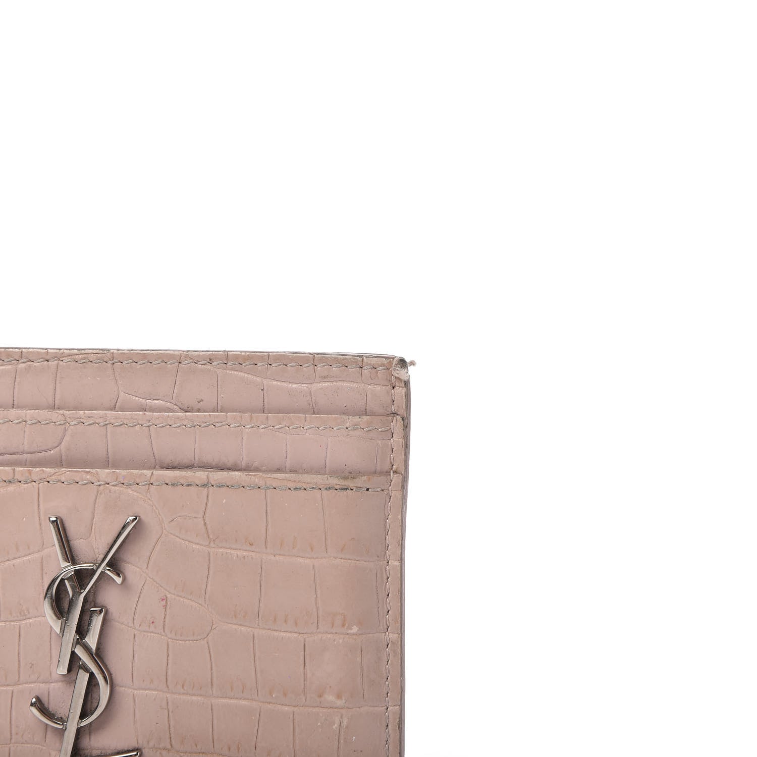 Saint Laurent Calfskin Crocodile Embossed Card Case Rose Antic 10 of 10