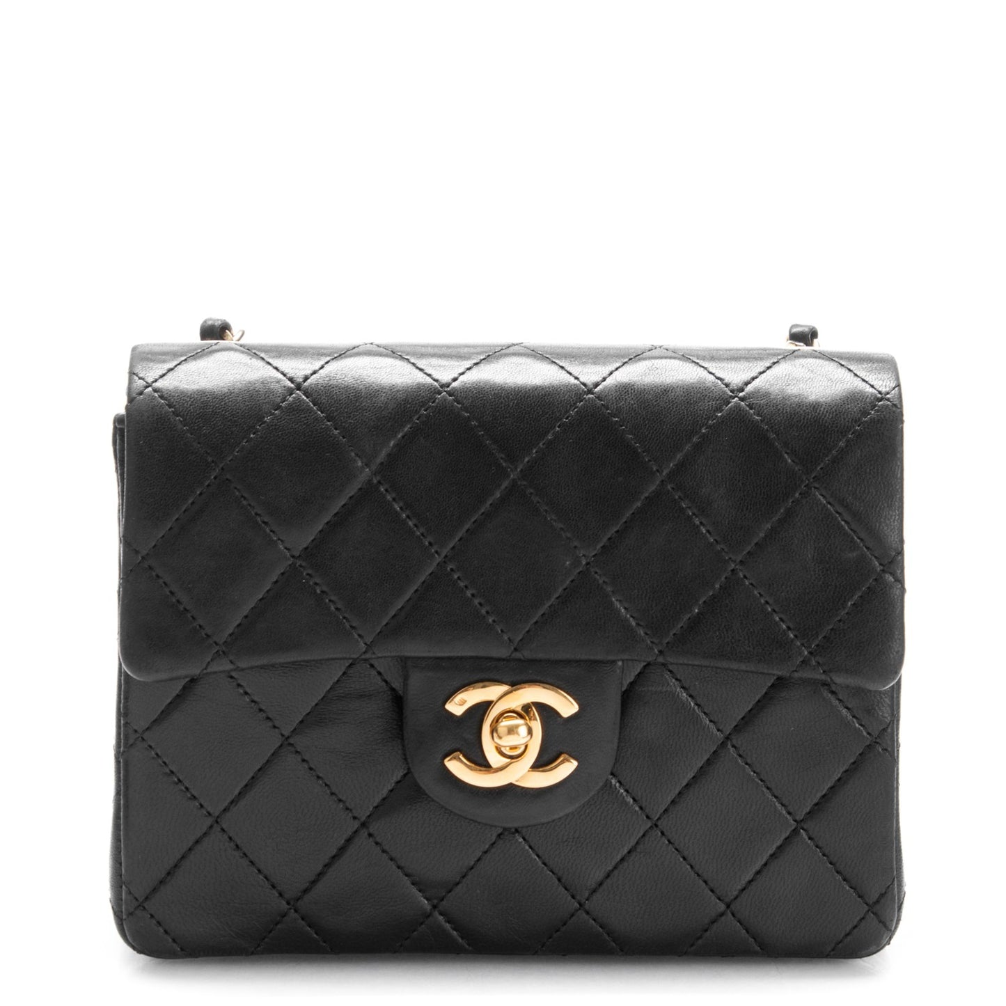 Lambskin Quilted Mini Square Flap Black