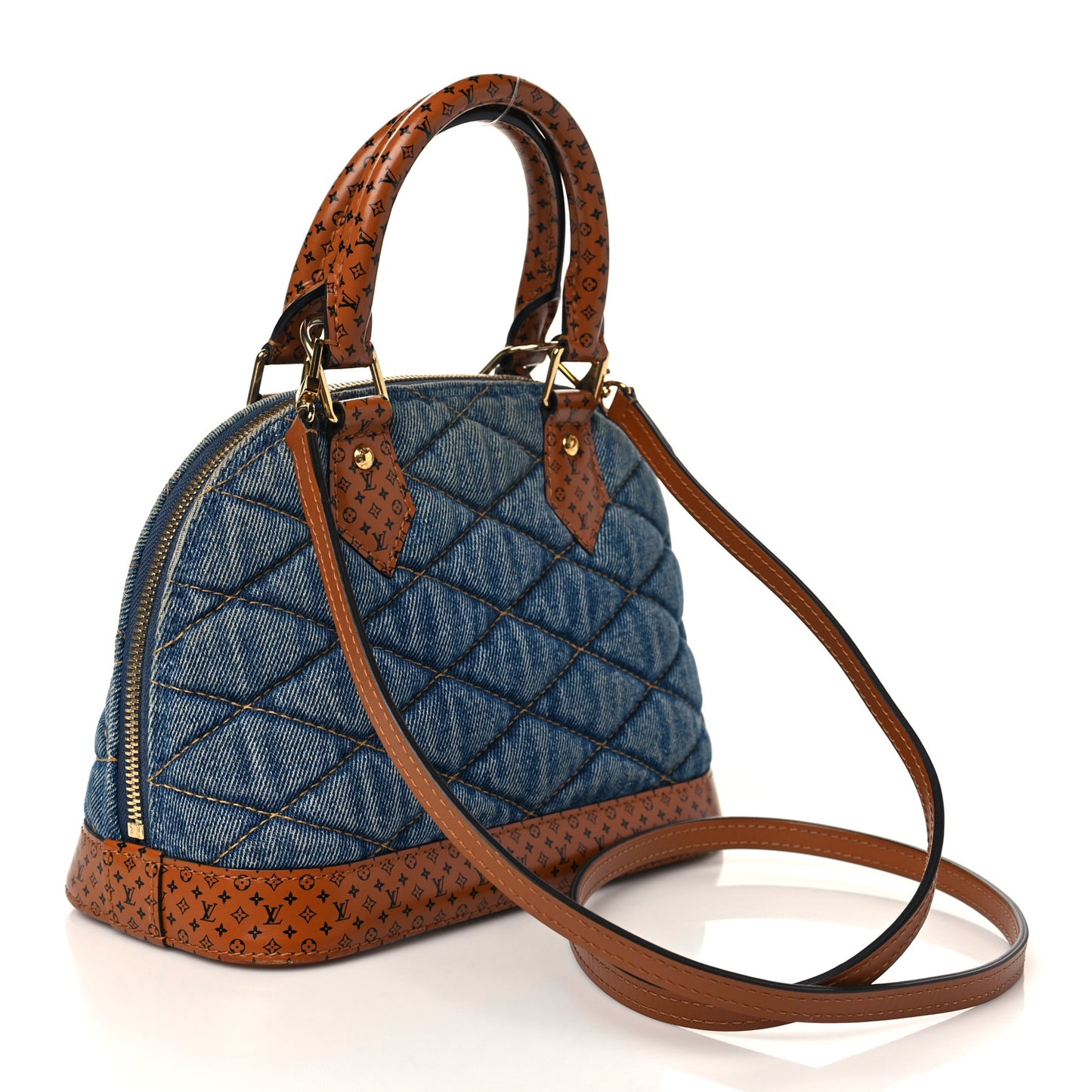 Denim Calfskin Reverse Monogram Malletage Alma BB Blue