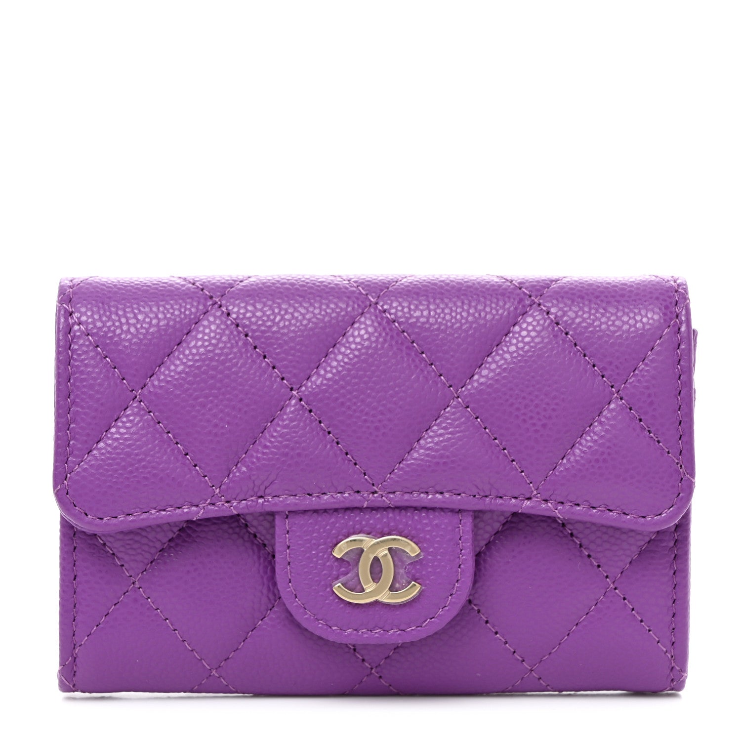Chanel Caviar Quilted Flap Card Holder Wallet Purple 1 of 9