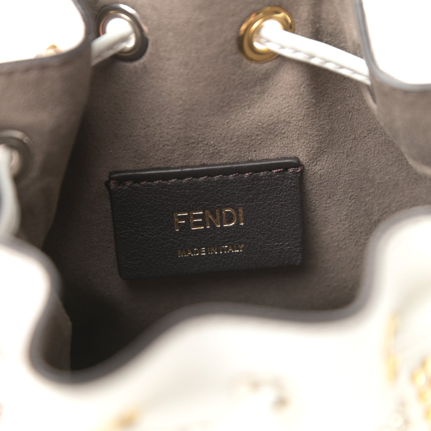 Vitello Liberty F is Fendi FF Studded Mini Mon Tresor Bucket Bag White