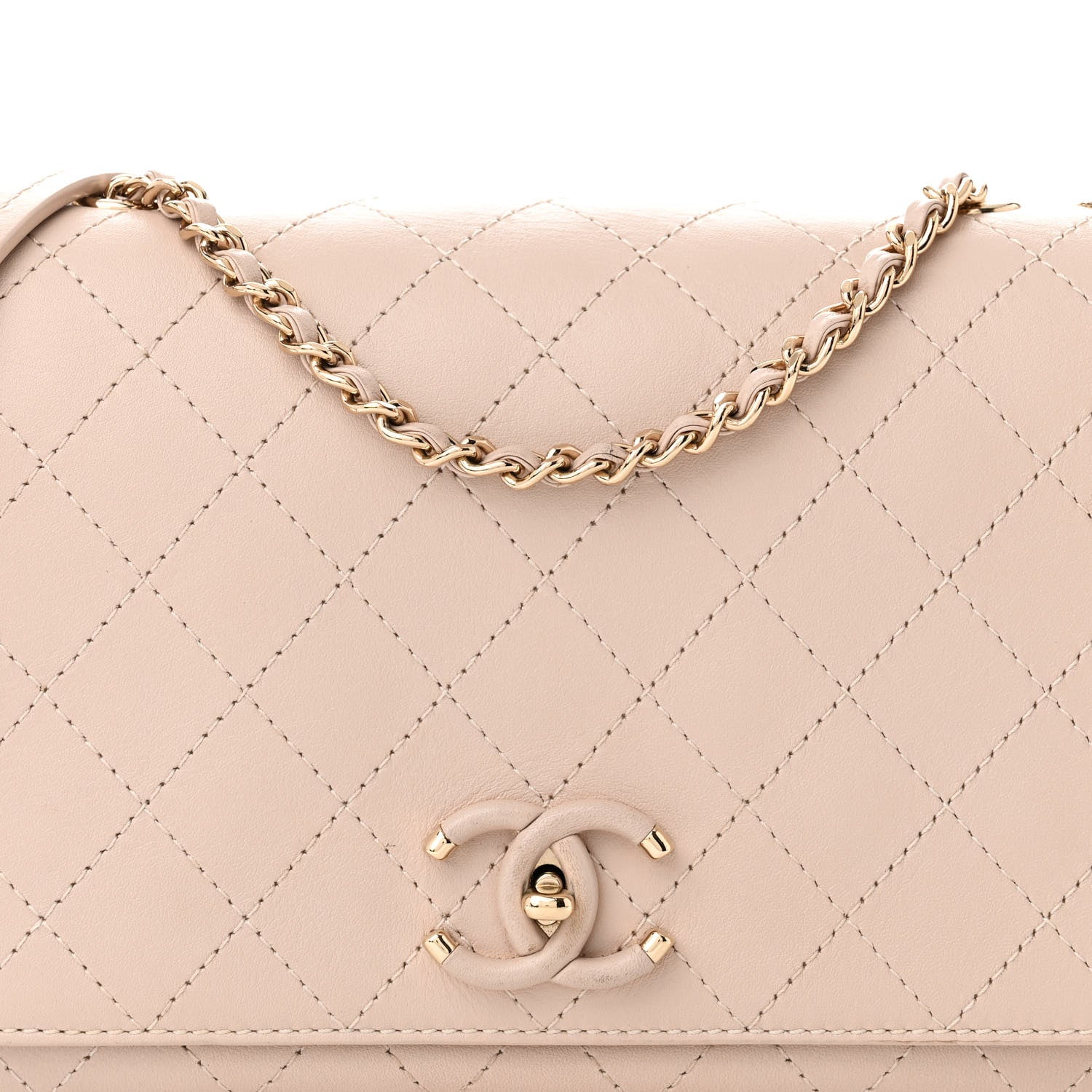 Chanel Calfskin Stitched Medium Covered CC Flap Bag Beige 8 of 11