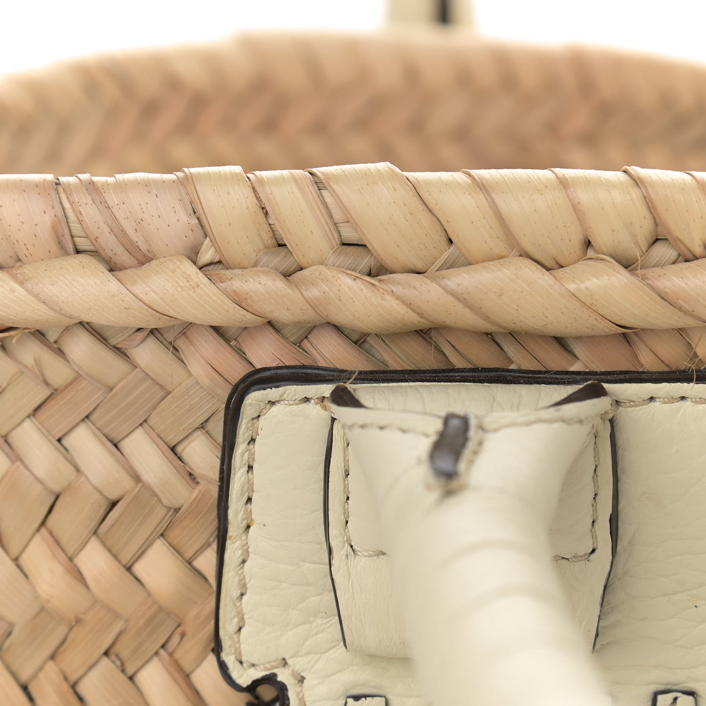 Raffia Small Grain Calfskin Medium Marcie Basket White