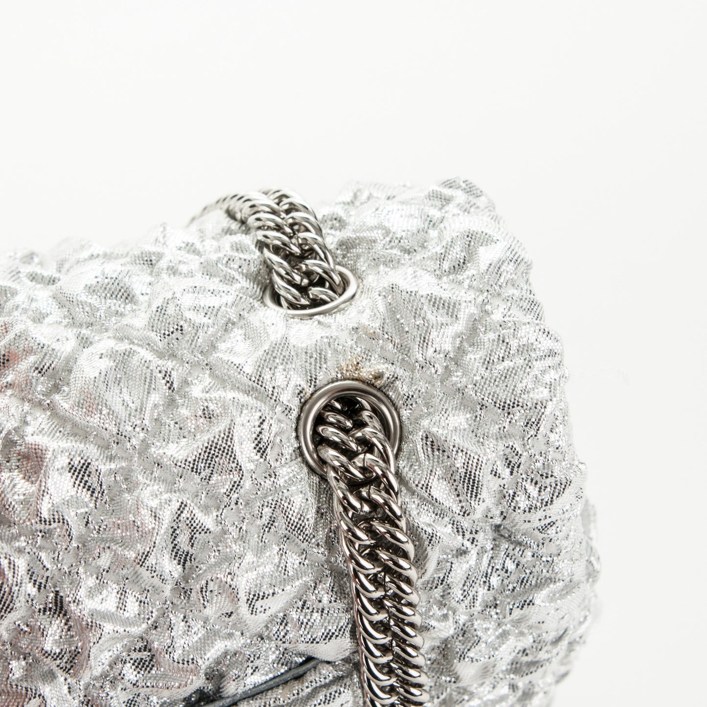 Metallic Lame Quilted Small Double Flap Silver