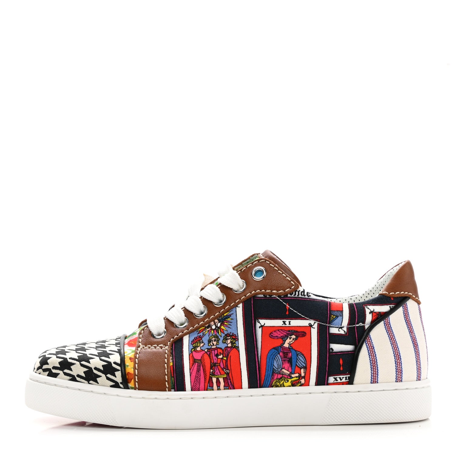 Christian Louboutin Linen Canvas Calfskin Womens Vieira Tarot-Print Sneakers 36.5 Multicolor 1 of 8
