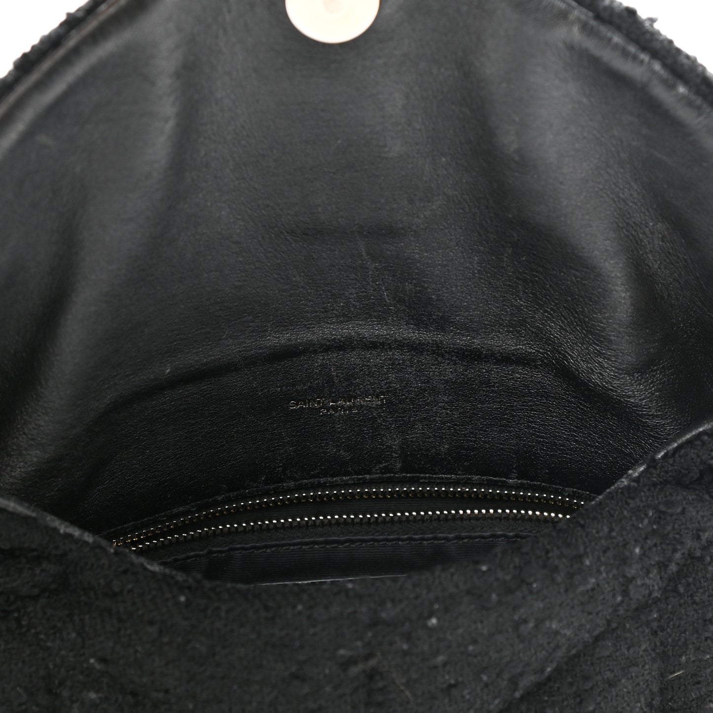 Boucle Tweed Quilted Small Loulou Puffer Monogram Chain Satchel Black