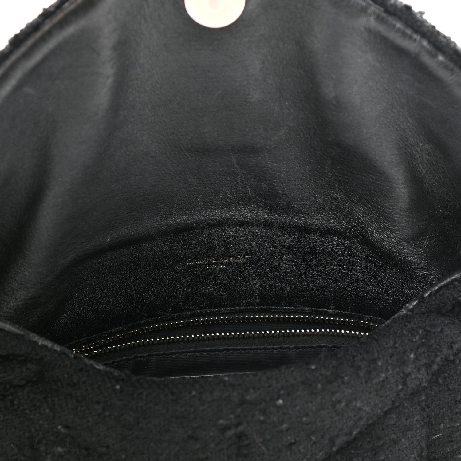 Saint Laurent Boucle Tweed Quilted Small Loulou Puffer Monogram Chain Satchel Black 12 of 12
