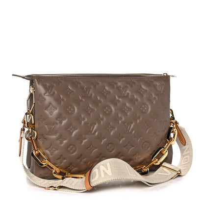 Louis Vuitton Lambskin Embossed Monogram Coussin MM Taupe 3 of 10