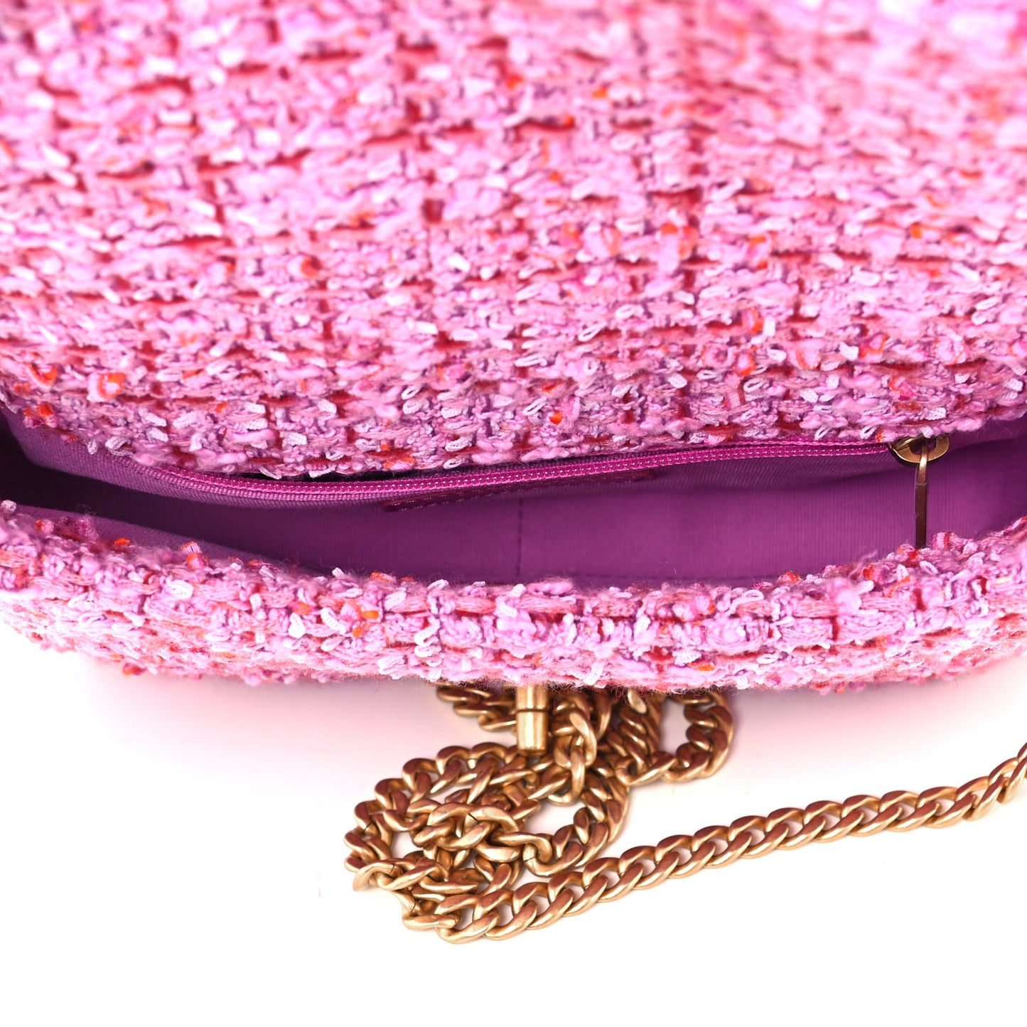 Tweed Enamel Quilted Mini Pending CC Square Flap Light Purple Pink Red