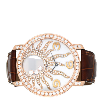 Chopard 18K Rose Gold Alligator 3 Diamond Pave Mother of Pearl 40mm Happy Sun Quartz Watch 2 of 5