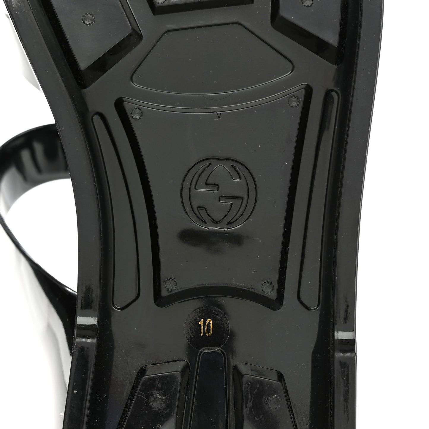Shiny Rubber Mens Double G Buckle Strap Sandals 10 Black