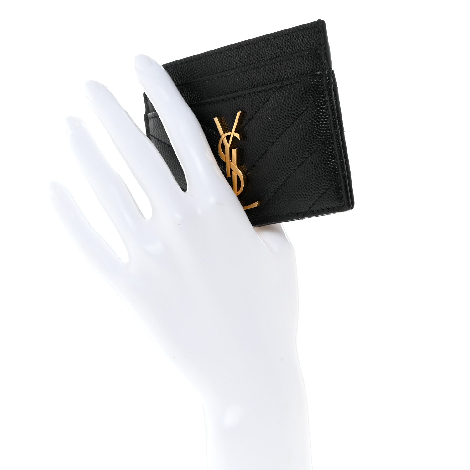 Saint Laurent Grain De Poudre Matelasse Chevron Monogram Credit Card Case Black 2 of 8