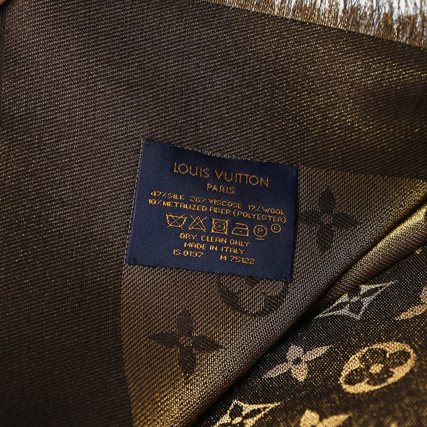 Silk Lurex Wool Monogram Shine Shawl Marron
