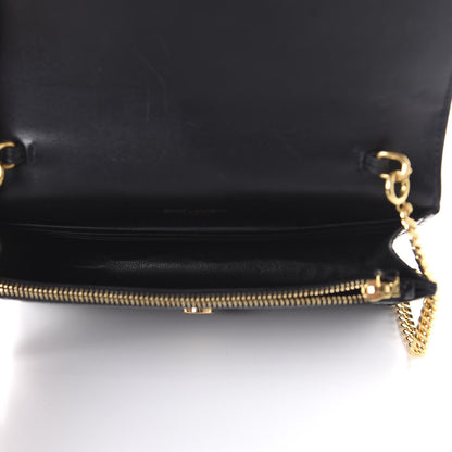 Saint Laurent Calfskin Crocodile Embossed Kate Monogram Tassel Chain Wallet Black 5 of 9