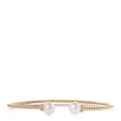 David Yurman 18K Yellow Gold Diamond Pearl 7mm Solari Bracelet 1 of 5