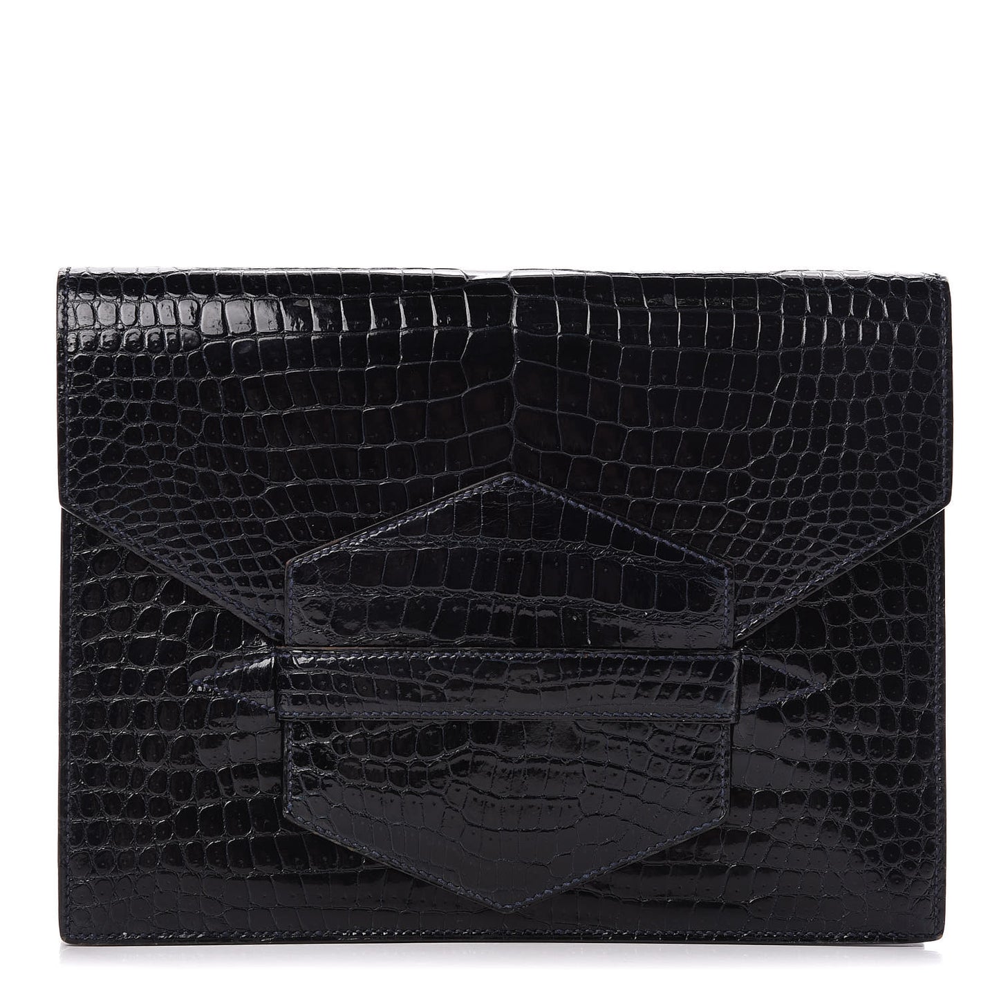 Shiny Crocodile Faco Clutch Bleu Marine