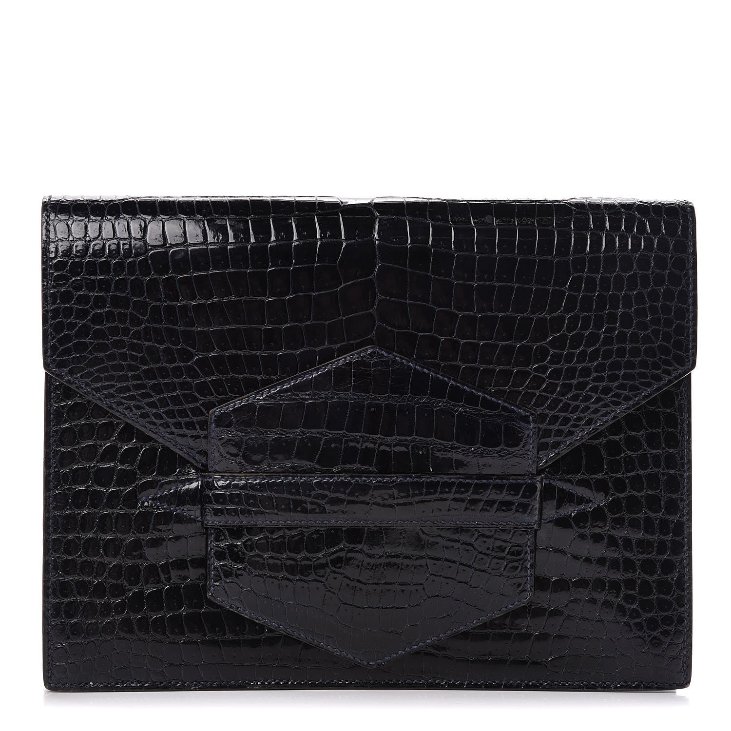 Hermes Shiny Crocodile Faco Clutch Bleu Marine 1 of 16