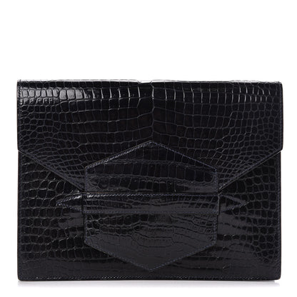 Hermes Shiny Crocodile Faco Clutch Bleu Marine 1 of 16