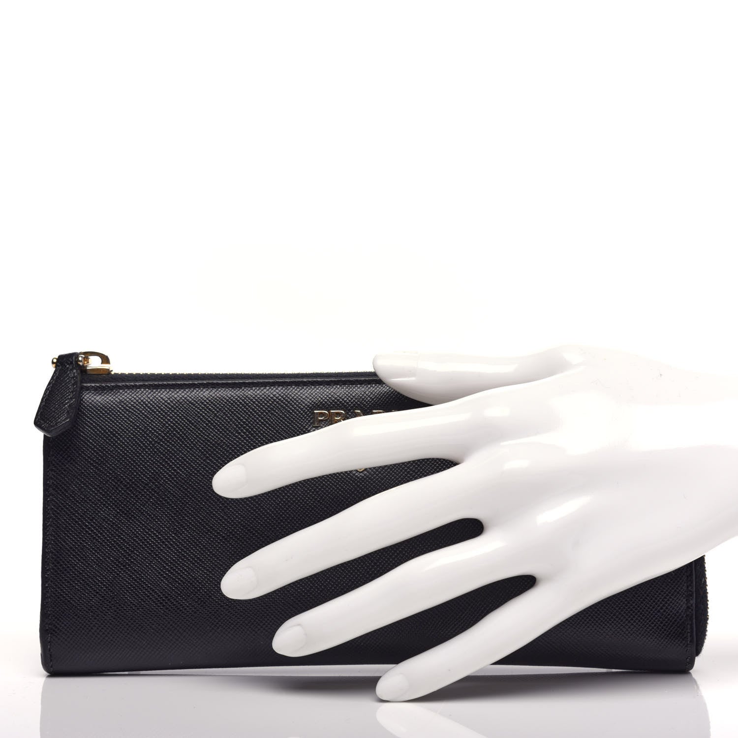 Prada Saffiano Zip Around Wallet Black 2 of 10