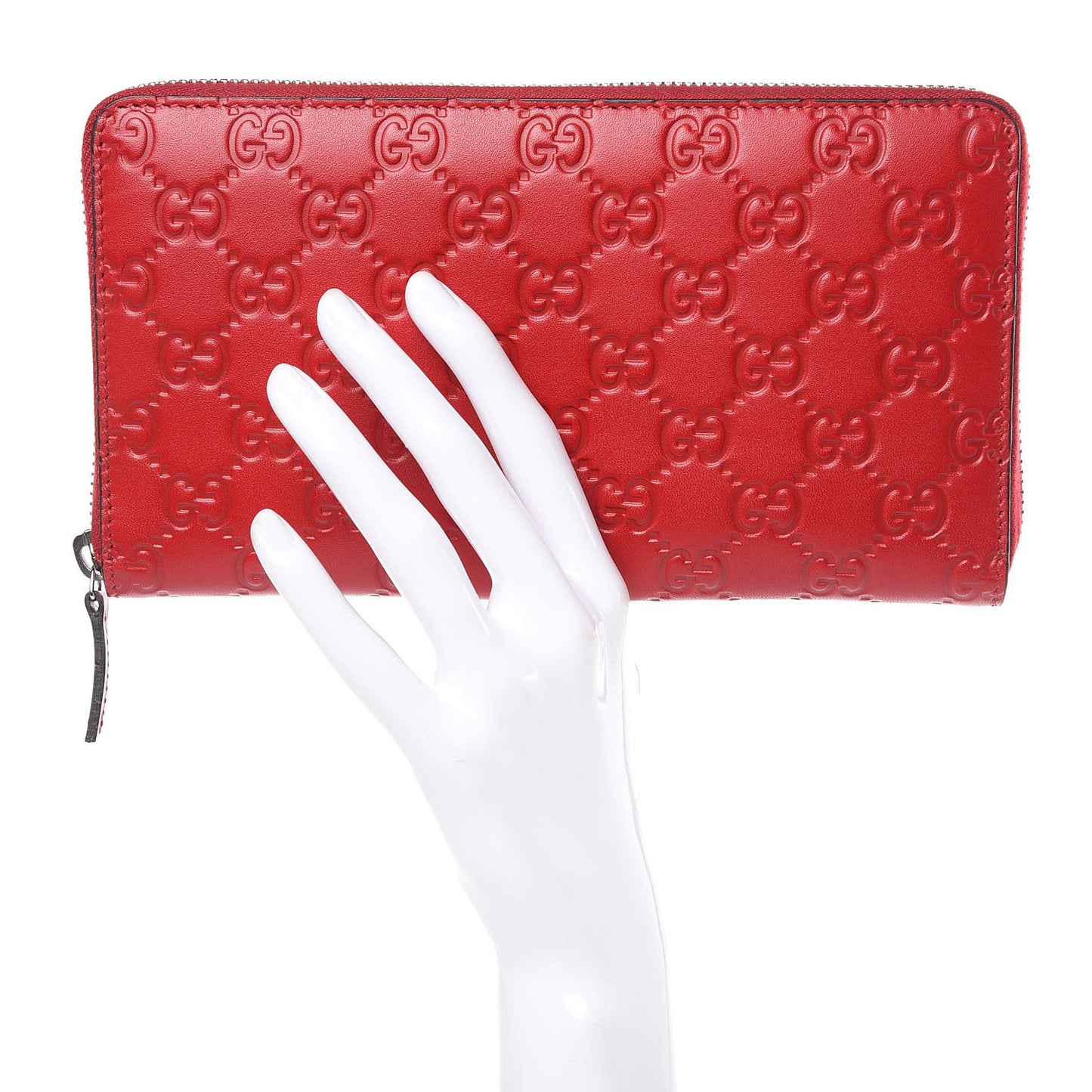 Guccissima Signature Zip Around Organizer Wallet Hibiscus Red