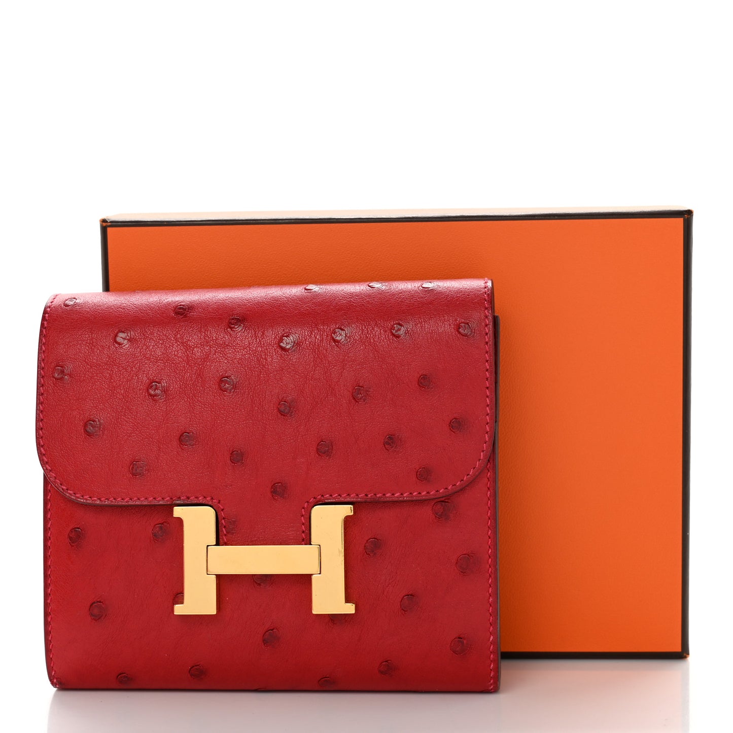 Ostrich Constance Short Wallet Rouge Vif