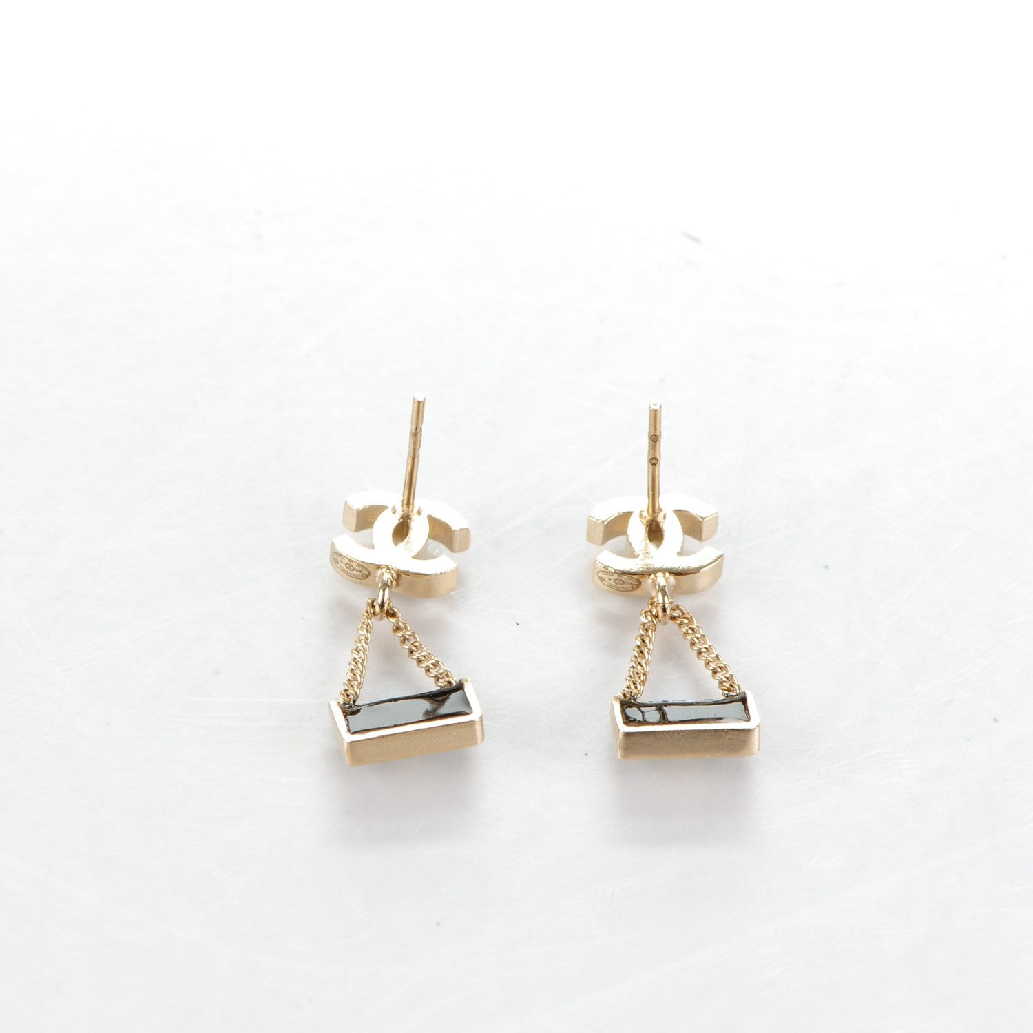 Chanel Enamel Pearl CC Flap Bag Drop Earrings Black Gold 6 of 6