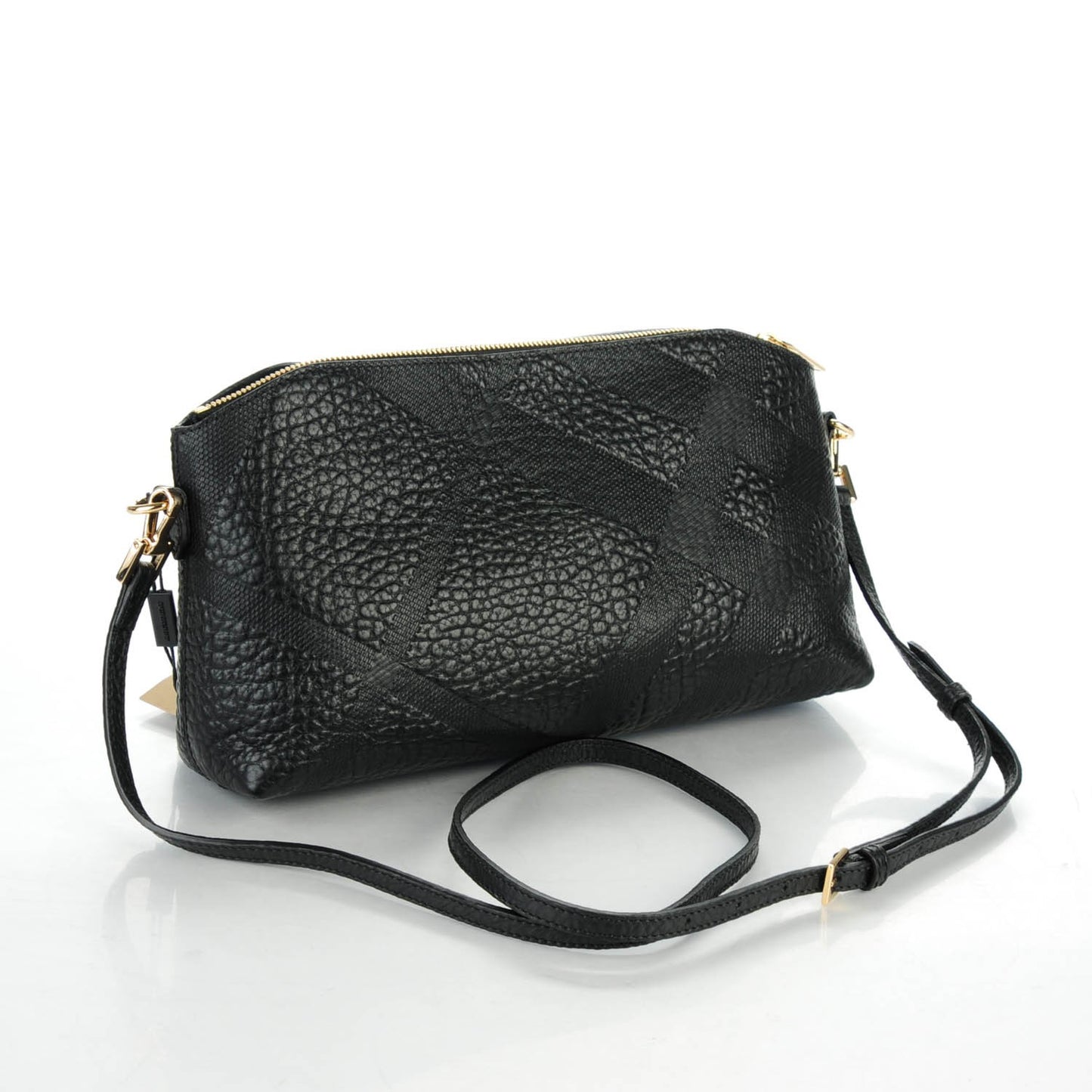 Signature Grain Calfskin Check Embossed Small Chichester Crossbody Clutch Bag Black
