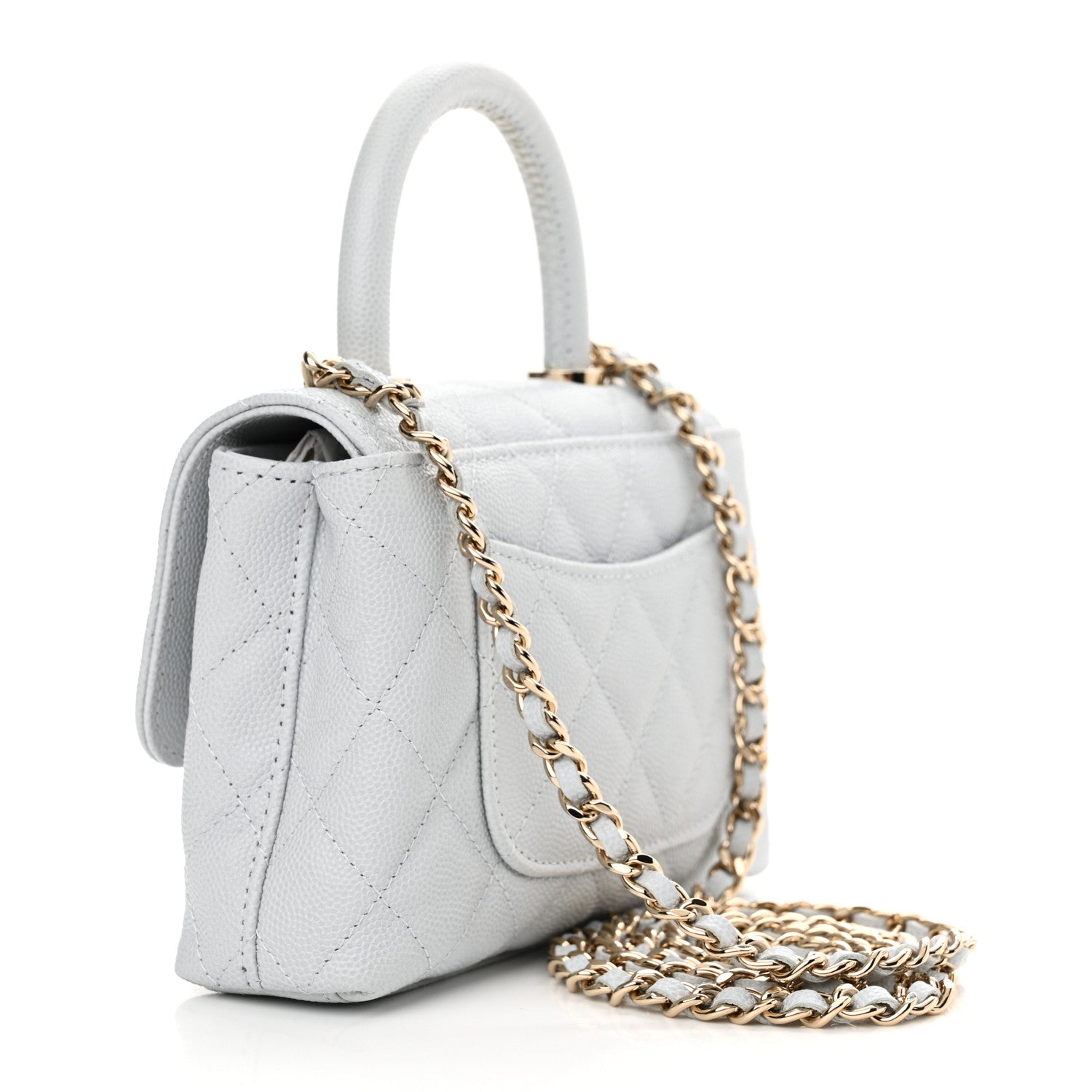 Chanel Caviar Quilted Coco Handle Clutch With Chain Light Blue 3 of 10