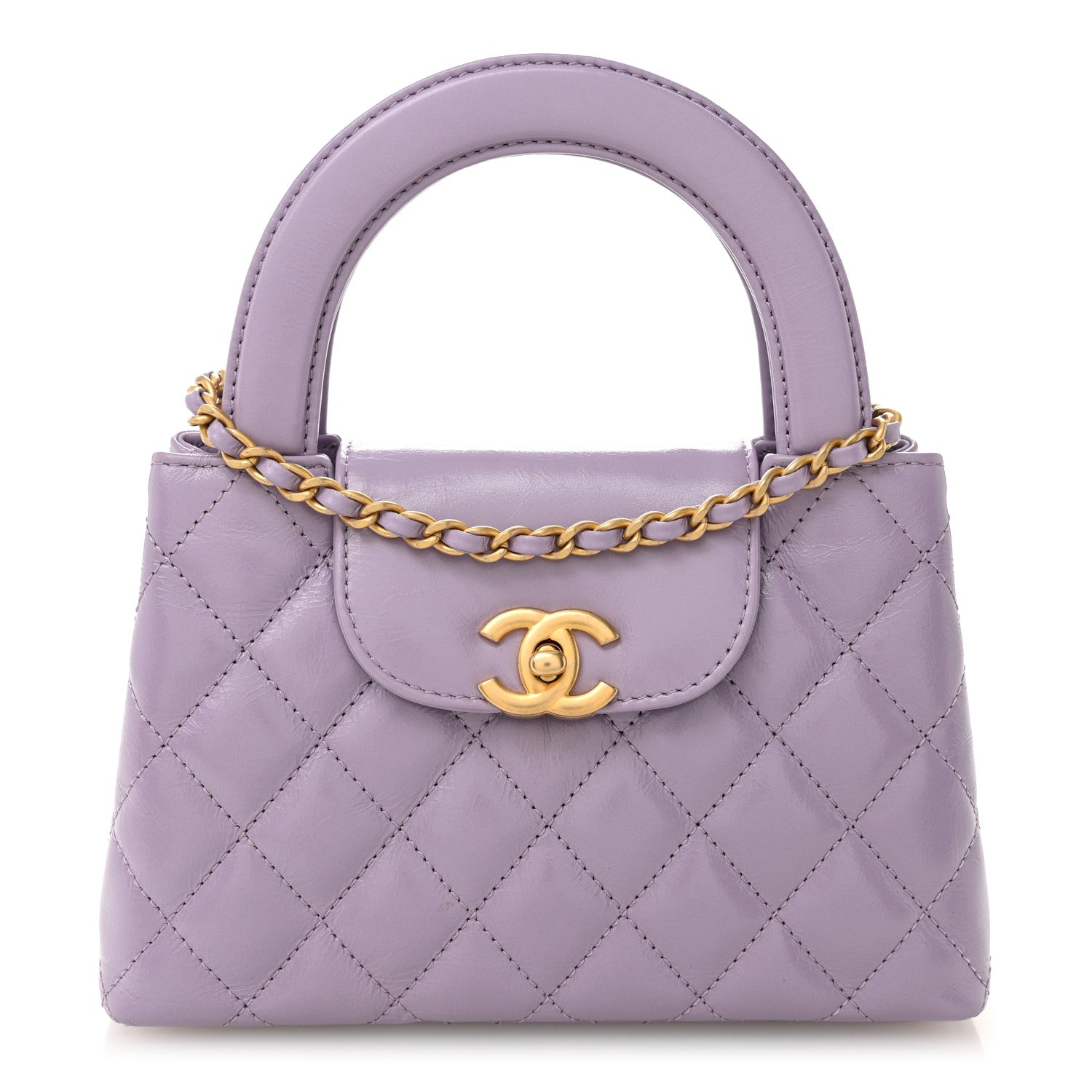 Chanel Shiny Aged Calfskin Quilted Nano Kelly Shopper Lilac 1 of 10