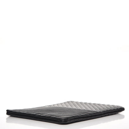 Chanel Caviar Chevron Quilted Large Cosmetic Case Black 4 of 7