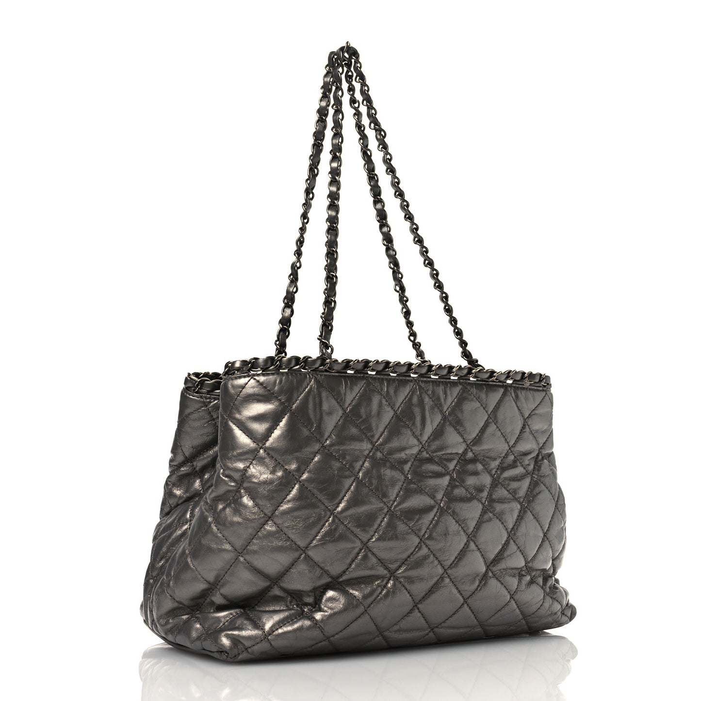 Metallic Calfskin Small Chain Me Tote Silver