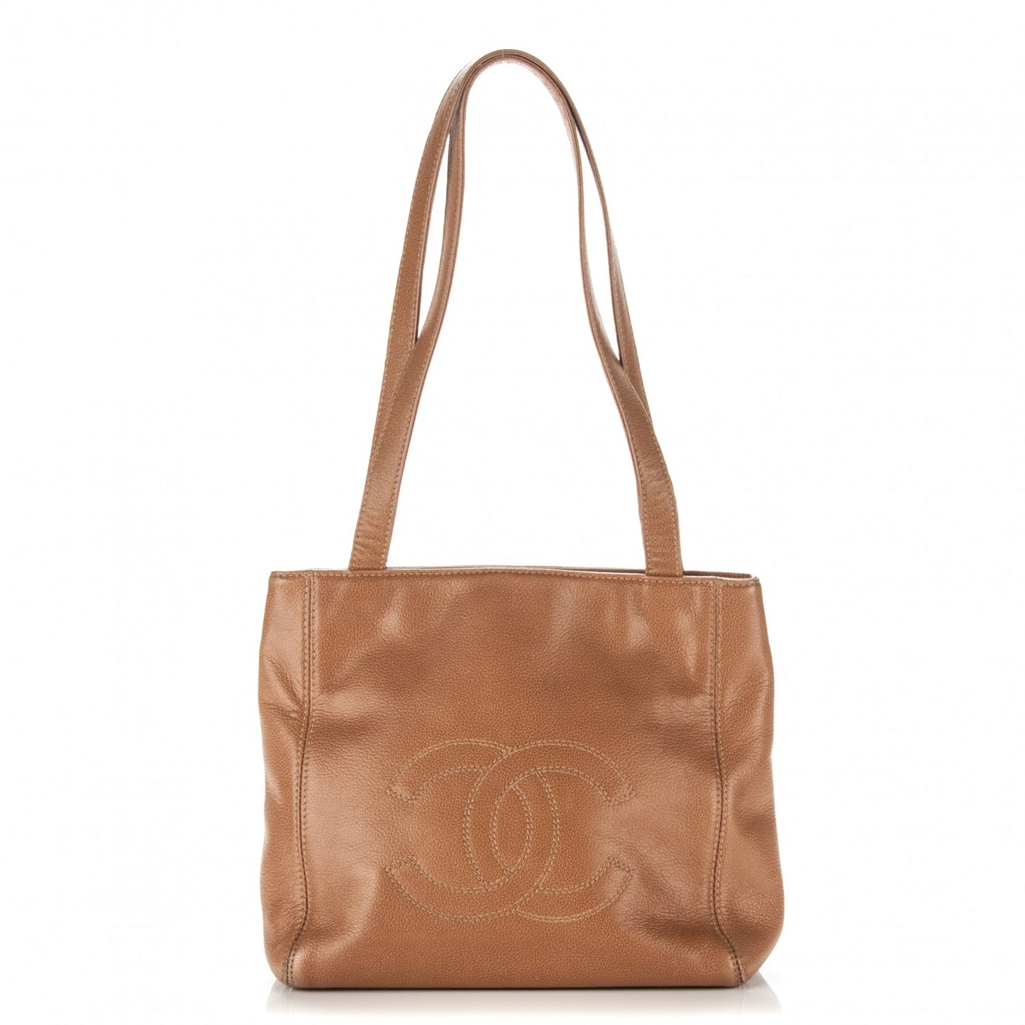 Calfskin CC Shoulder Bag Dark Beige
