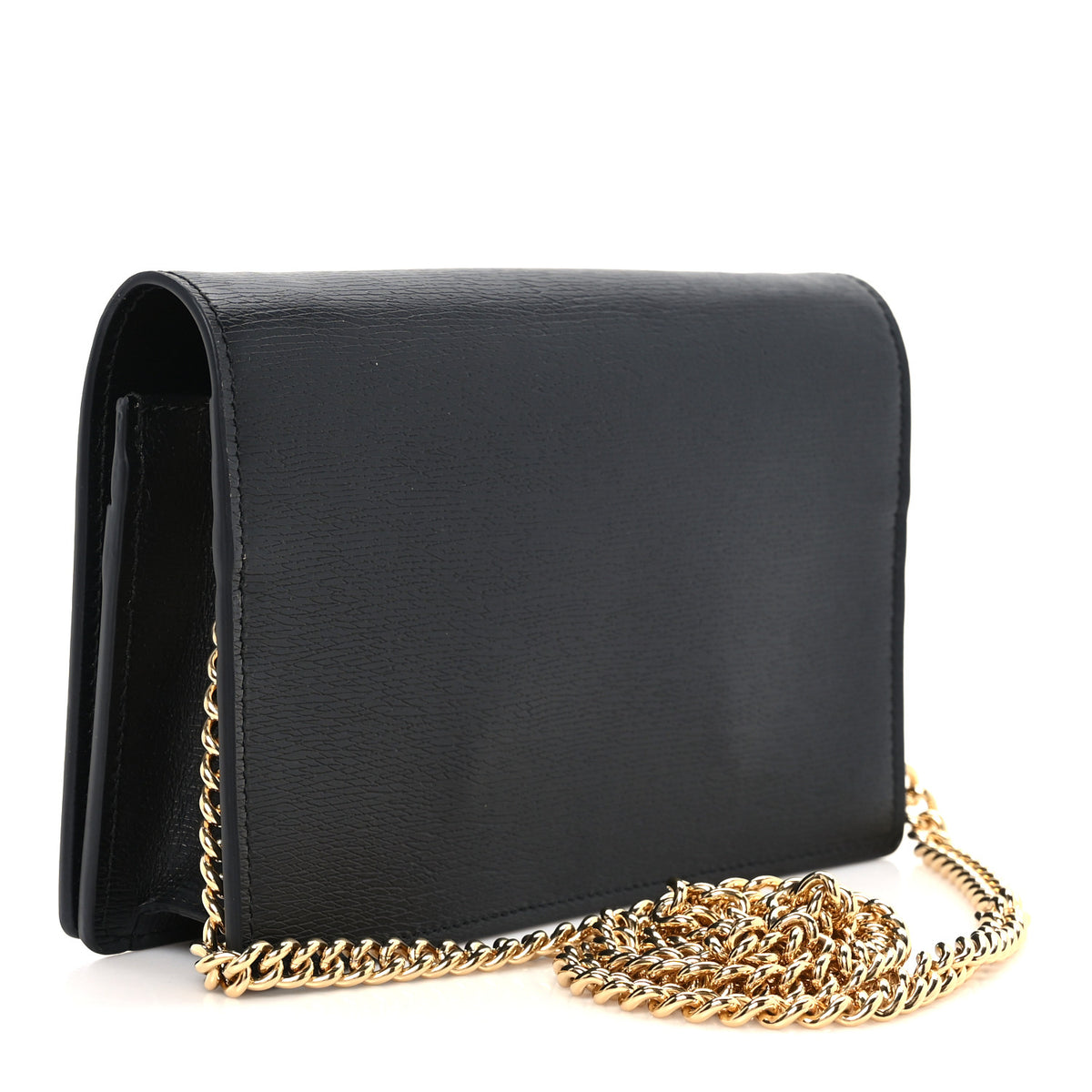 Textured Calfskin Script Logo Wallet On Chain Black