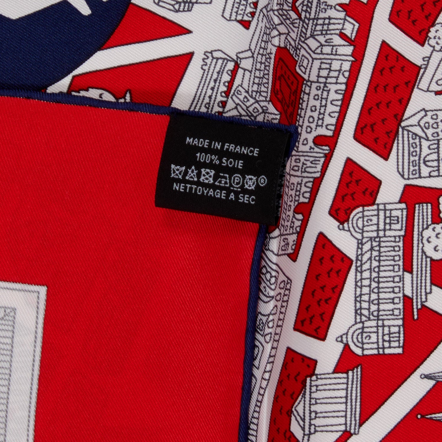 Hermes Silk Les Nouveaux Amoureux de Paris Scarf 90 Rouge Vif Marine Blanc 3 of 3