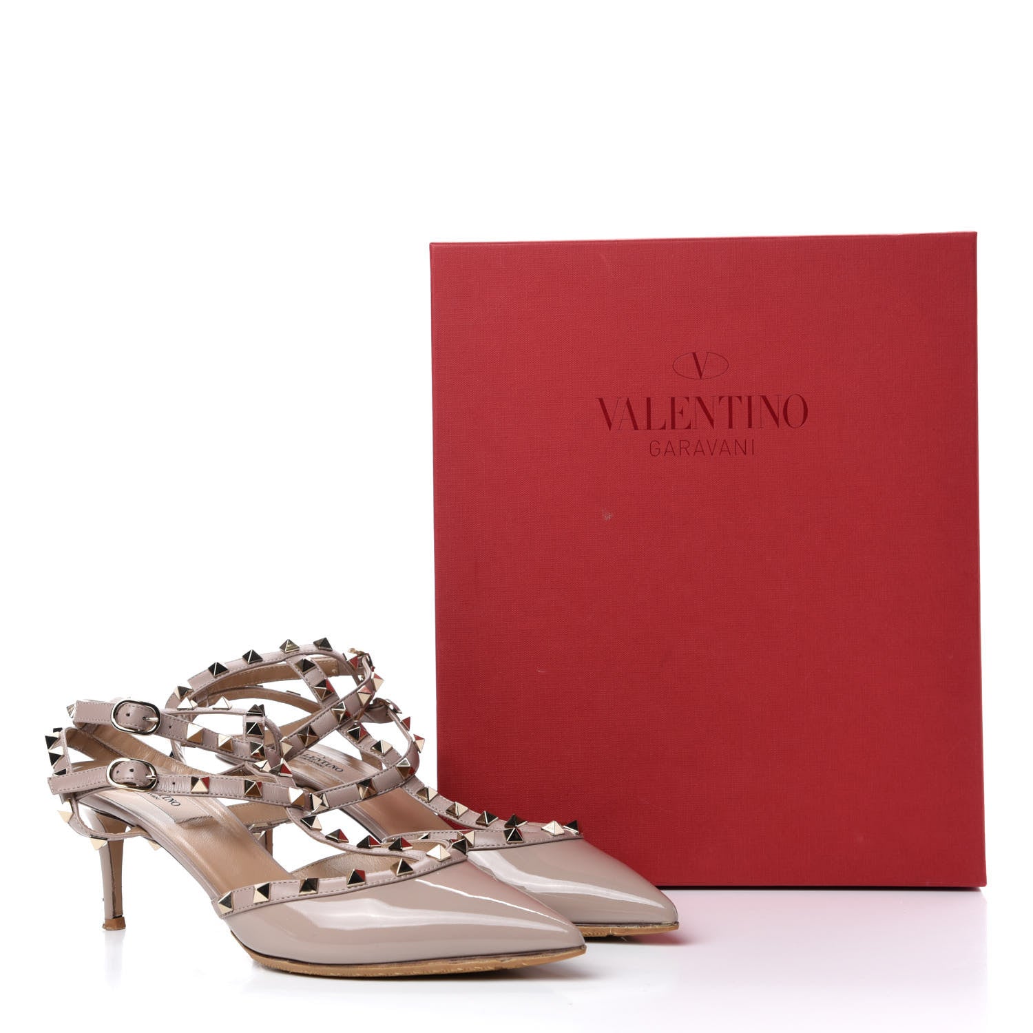 Valentino Garavani Patent Nappa Rockstud Ankle Strap 65mm Pumps 41 Poudre 10 of 10