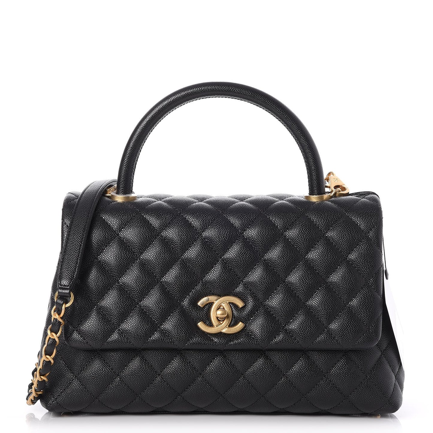 Caviar Quilted Small Coco Handle Flap Black