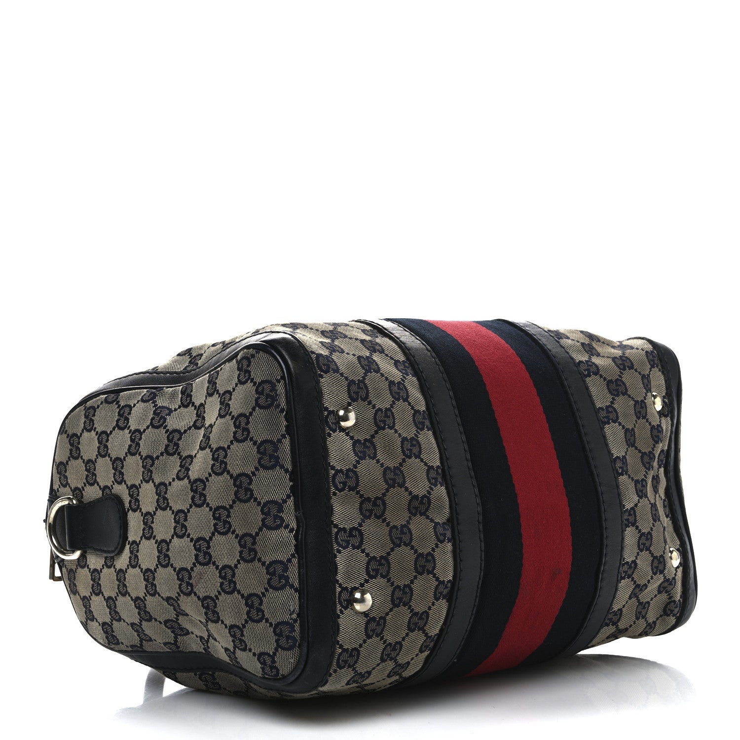 Gucci Monogram Selleria Calfskin Vintage Web Medium Boston Beige Blue 4 of 14