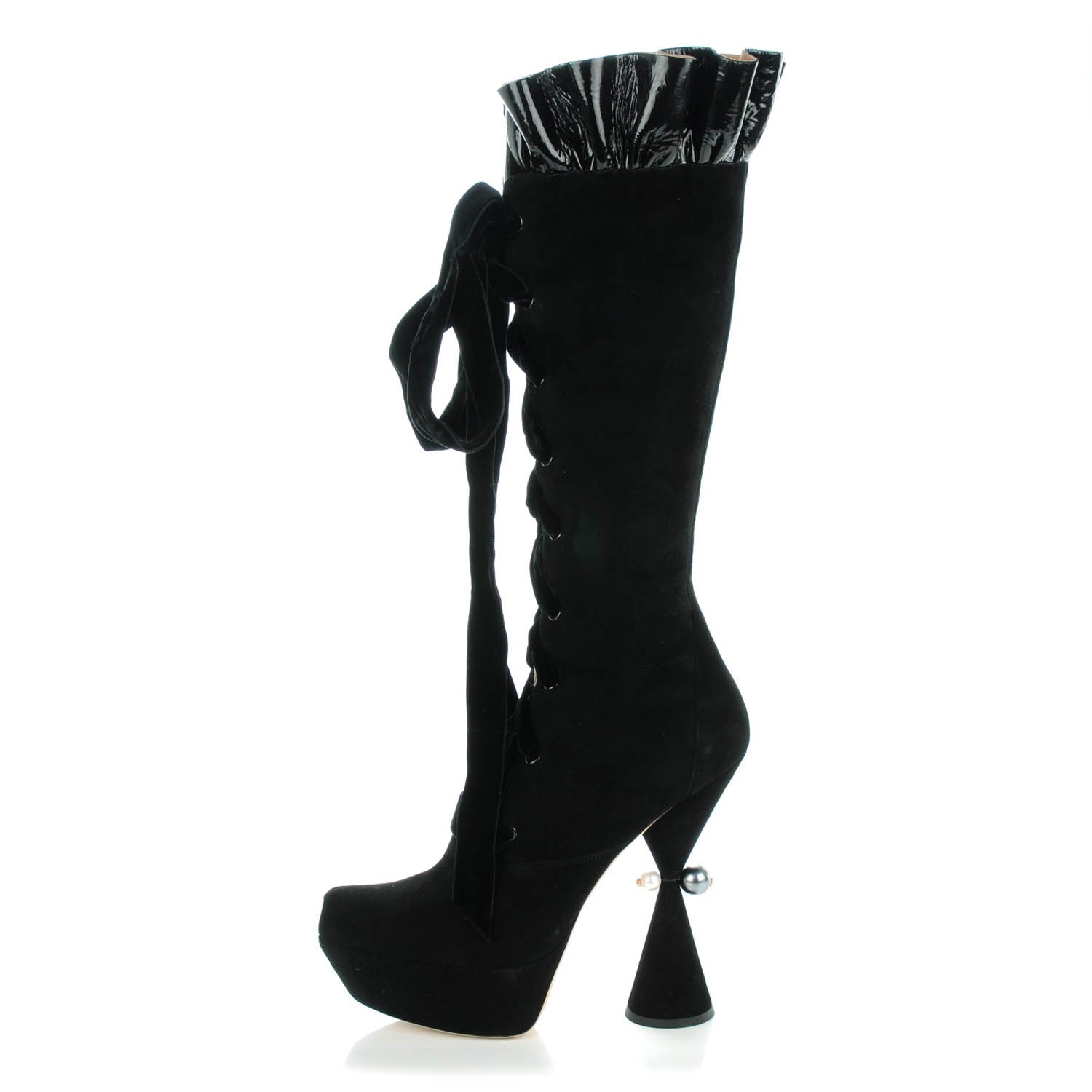 Louis Vuitton Suede Patent Leather Cancan High Boots 41 Black 1 of 6