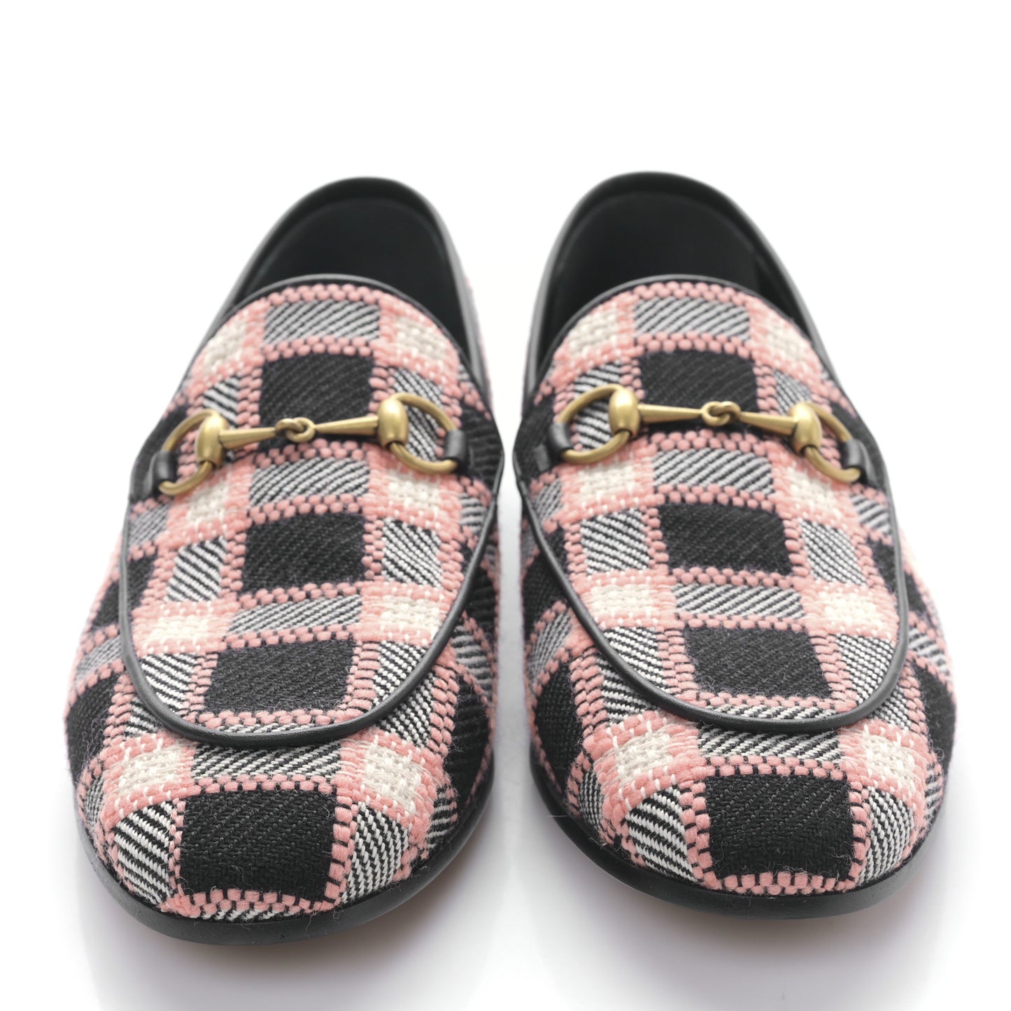 Tweed Check Horsebit Womens Jordaan Loafers 38 Black Pink Multicolor