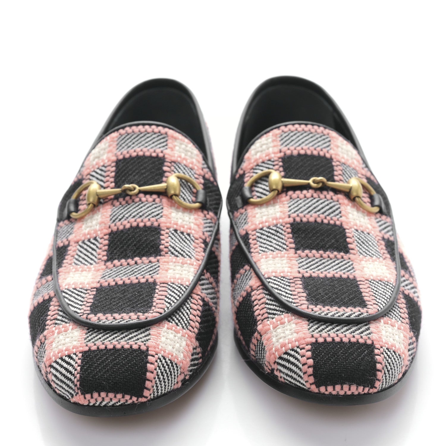 Gucci Tweed Check Horsebit Womens Jordaan Loafers 38 Black Pink Multicolor 2 of 8