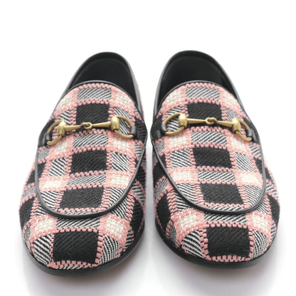 Gucci Tweed Check Horsebit Womens Jordaan Loafers 38 Black Pink Multicolor 2 of 8