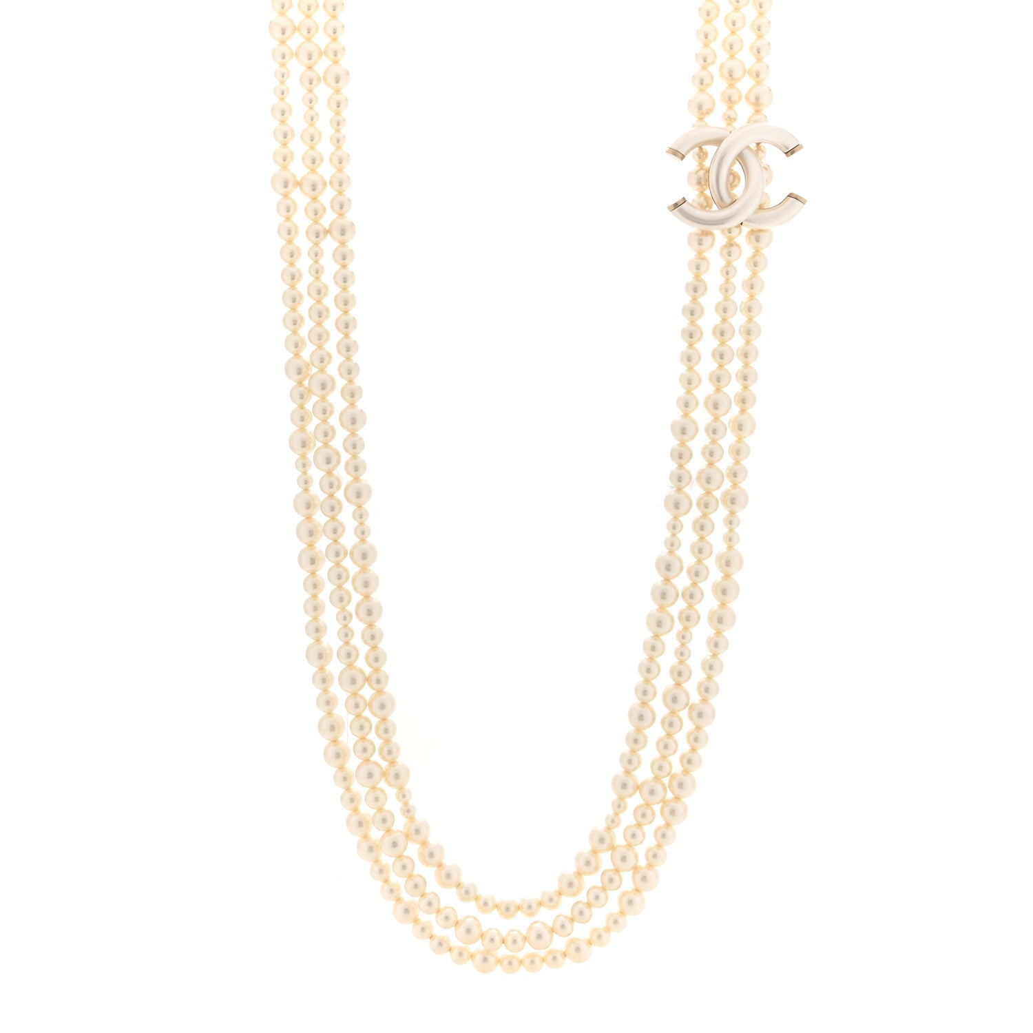 Chanel Graduated Pearl Studded CC Multi Strand Long Necklace Gold 1 of 4