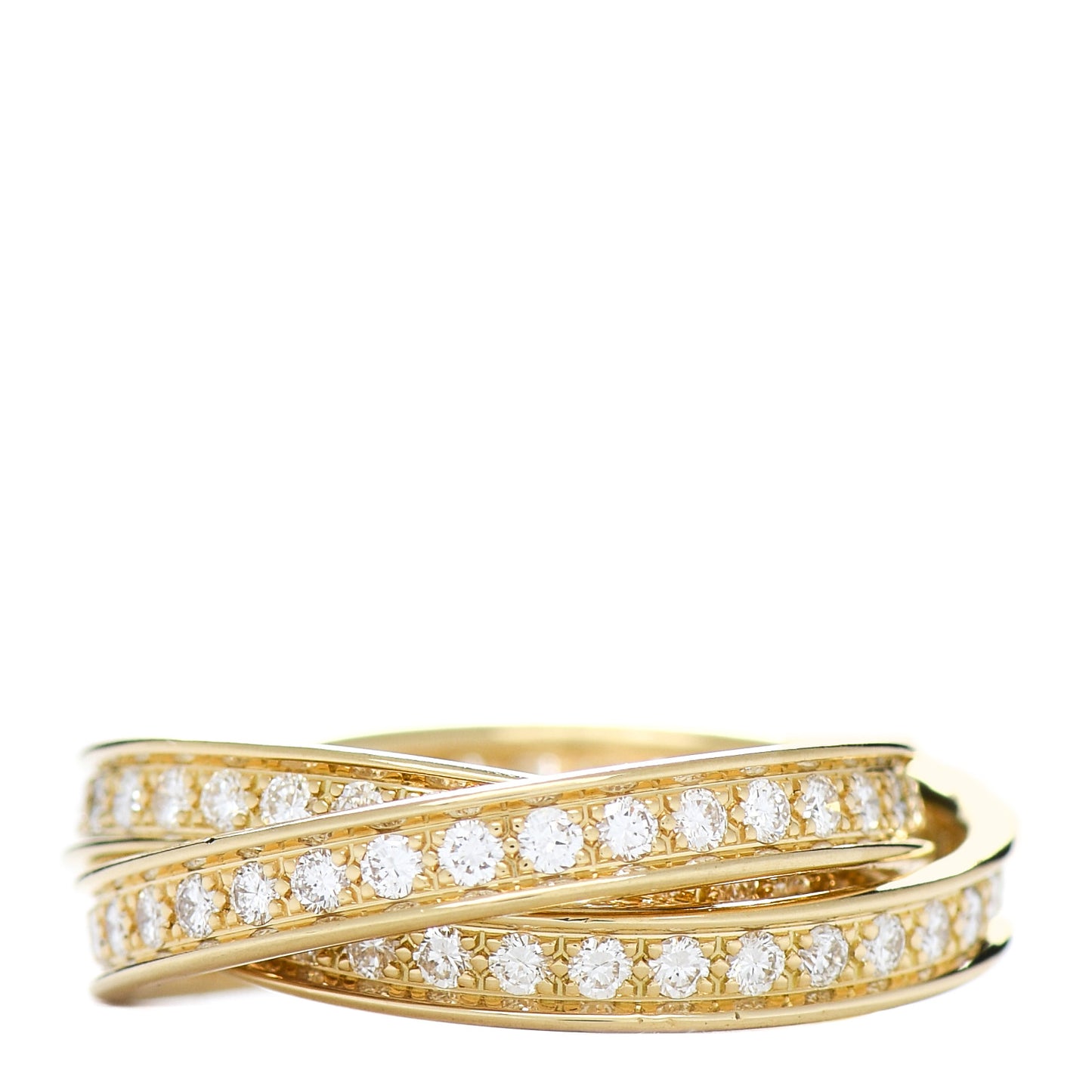 18K Yellow Gold Diamond Trinity Paved Ring 55 7.25
