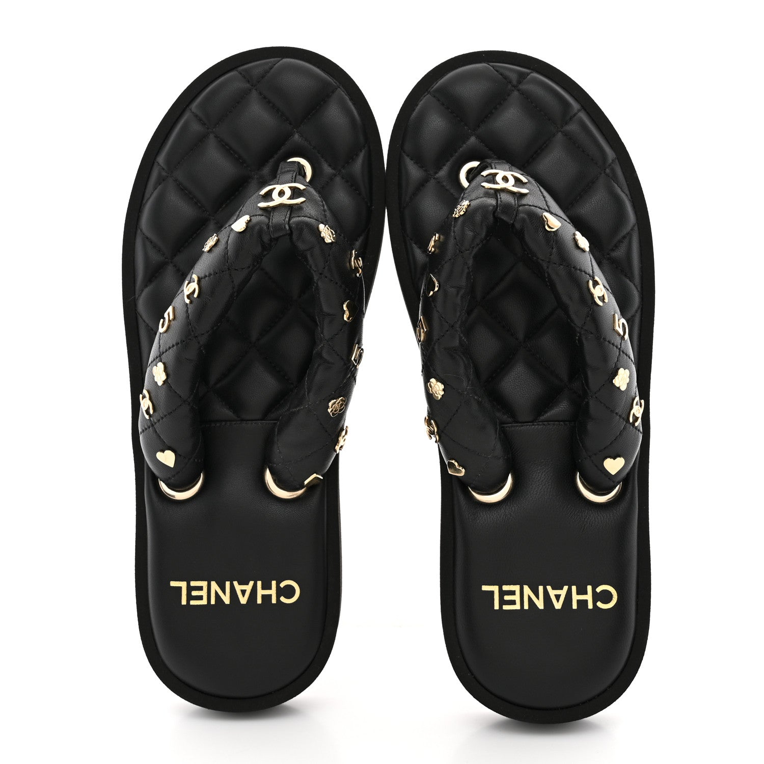 Chanel Lambskin Quilted Padded Charms Thong Sandals 38.5 Black 2 of 11