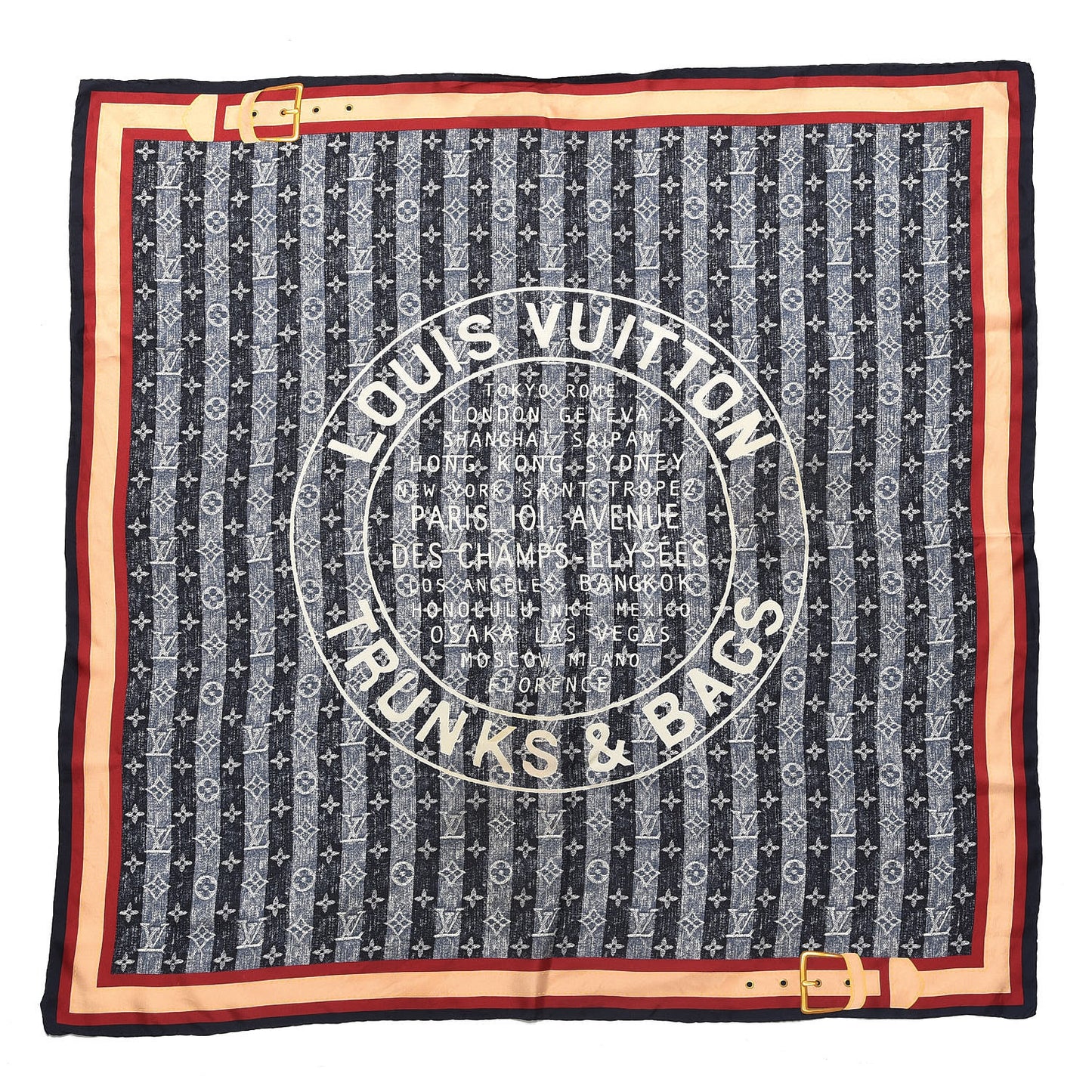 Silk Monogram Trunks and Bags Scarf Blue