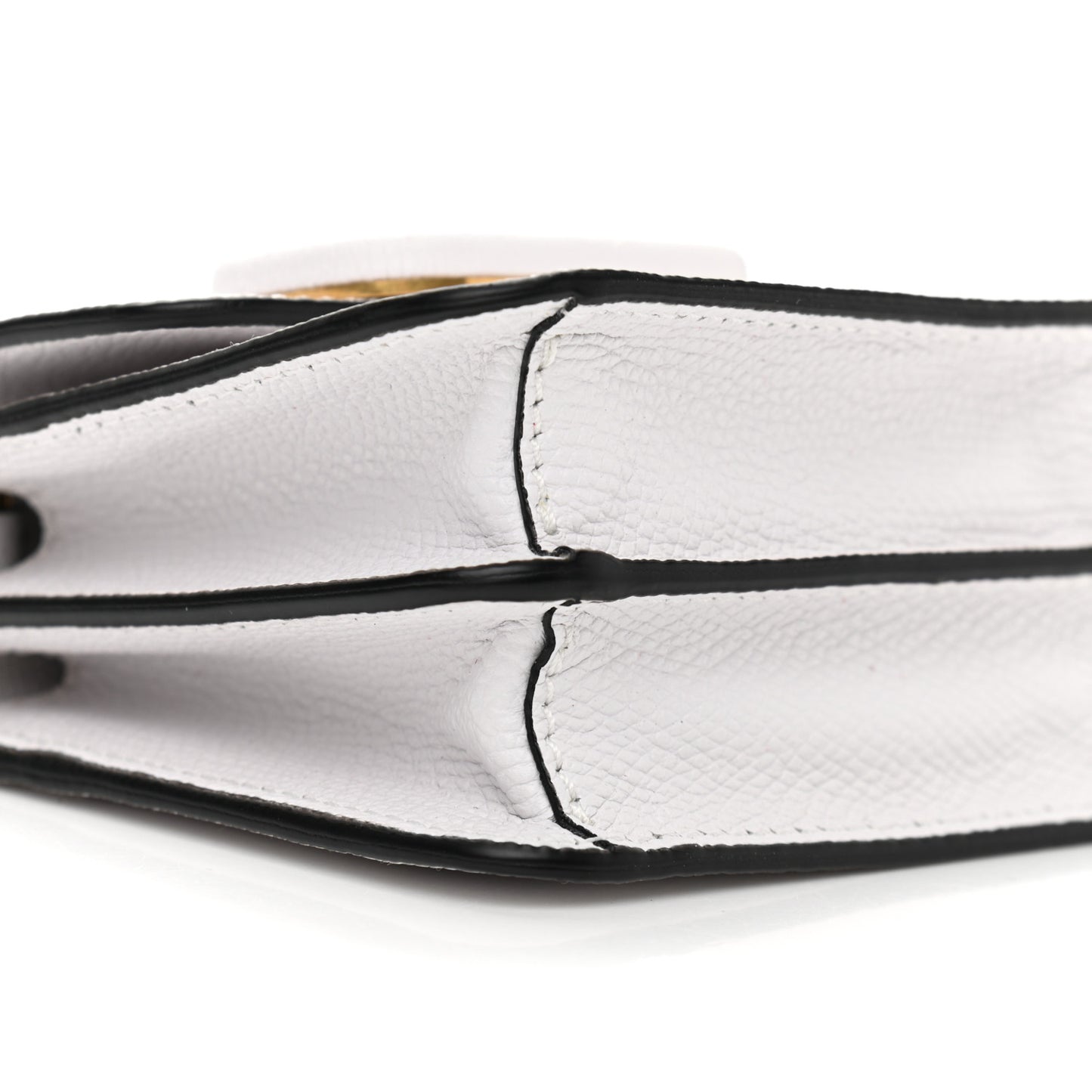 Grainy Calfskin Vlogo Compact Wallet with Chain Optic White