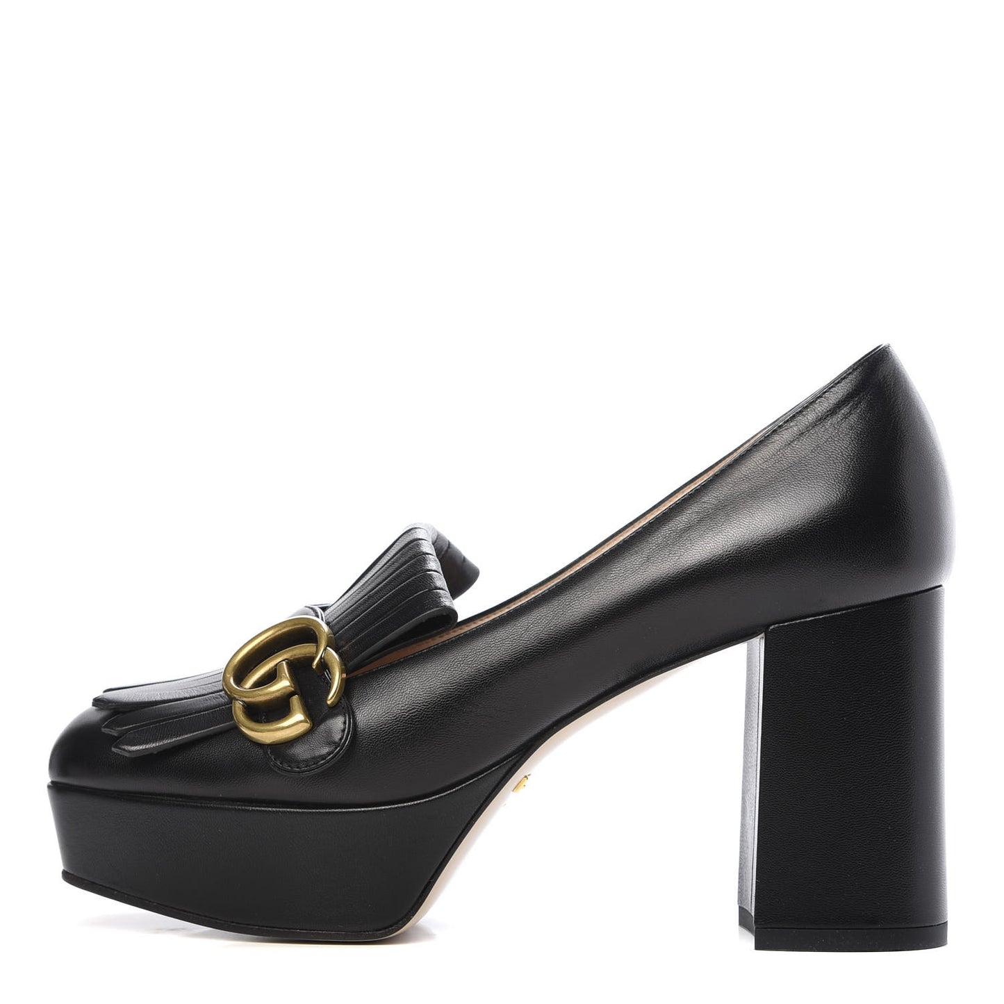Malaga Kid GG Marmont Fringe Platform Loafer Pumps 37 Black