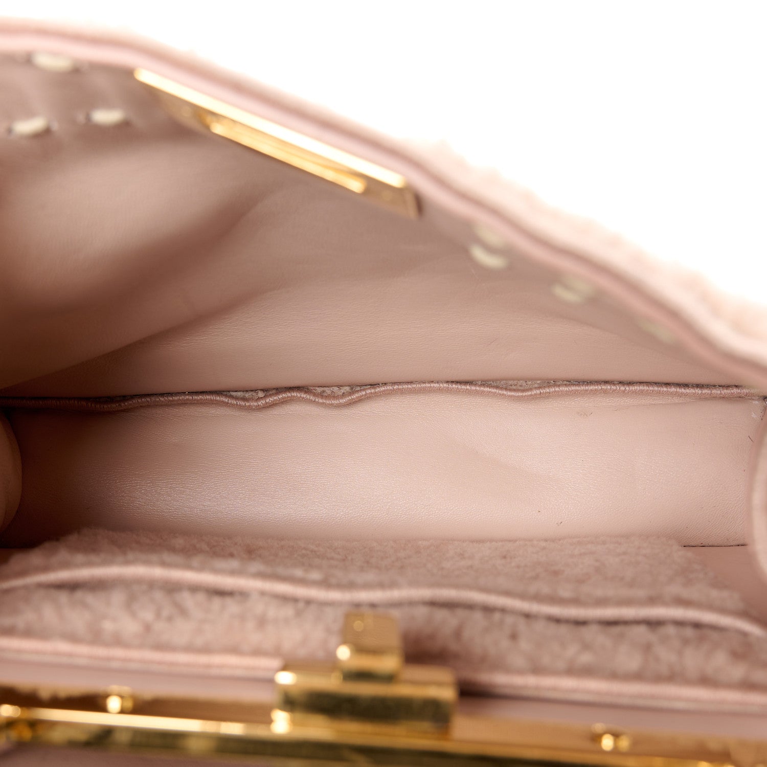 Fendi Curly Shearling Shiny Nappa Small Peekaboo I SEE U Satchel Rosa Plaster 6 of 11