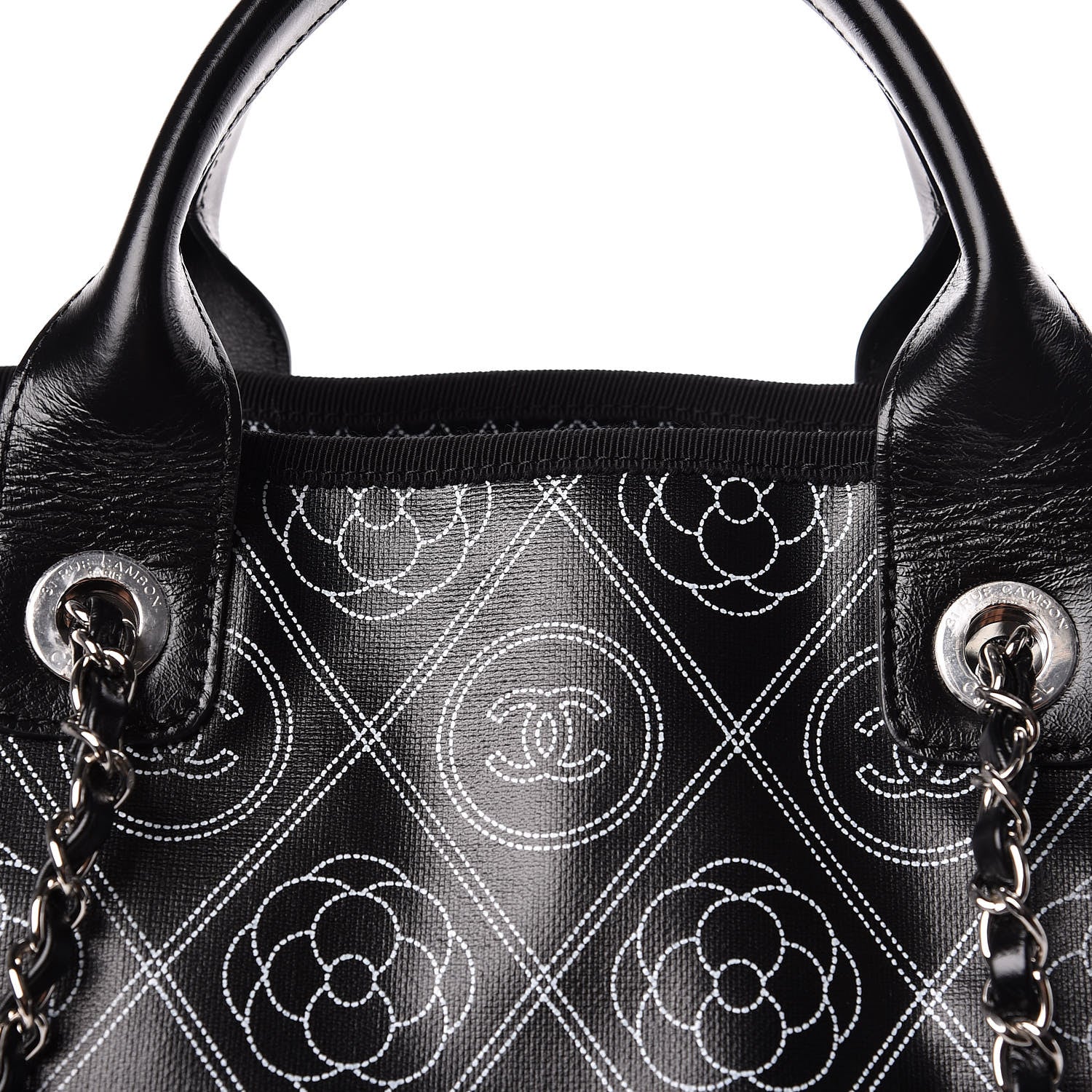 Chanel Coated Canvas Camellia Medium Shopping Tote Black Beige 8 of 11